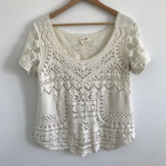Anthropologie Tops - Meadow Rue cream lace and crochet top